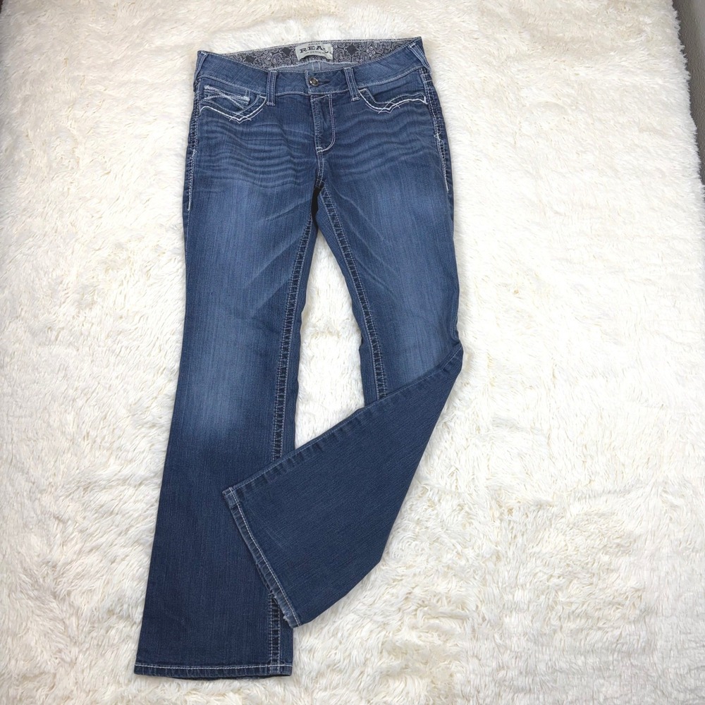 Ariat R.E.A.L. Bootcut Jeans Womens 31R Blue Dark Wash Embroidered Western